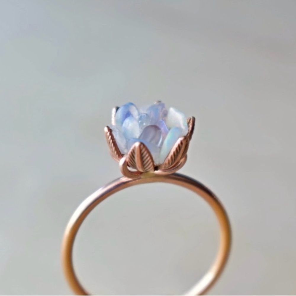 14k Rose goldfill, gandmade opal lotus ring
